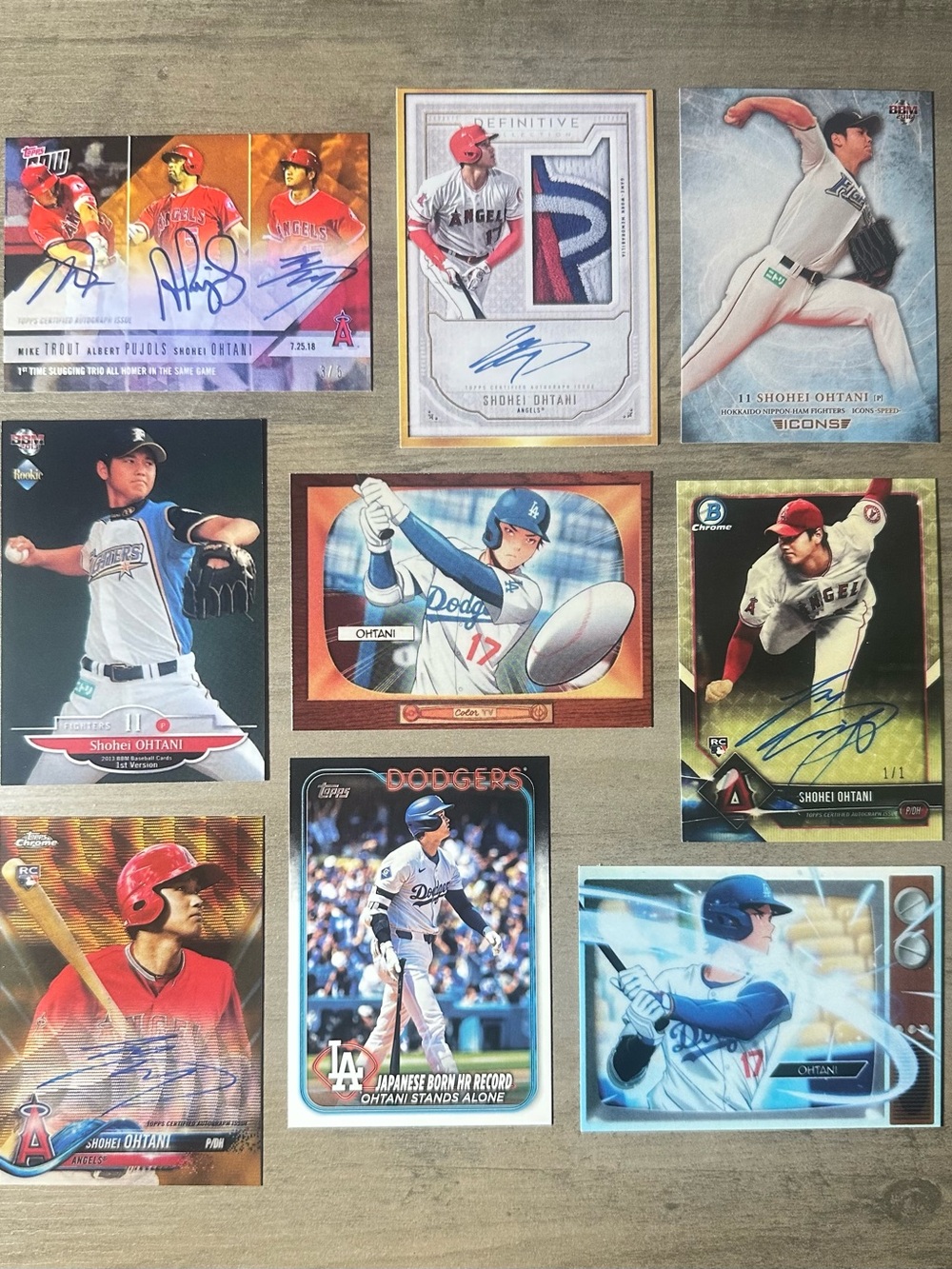 Shohei Ohtani Signed Rookie Lot of (9) Topps Anime Novelty Baseball Cards.